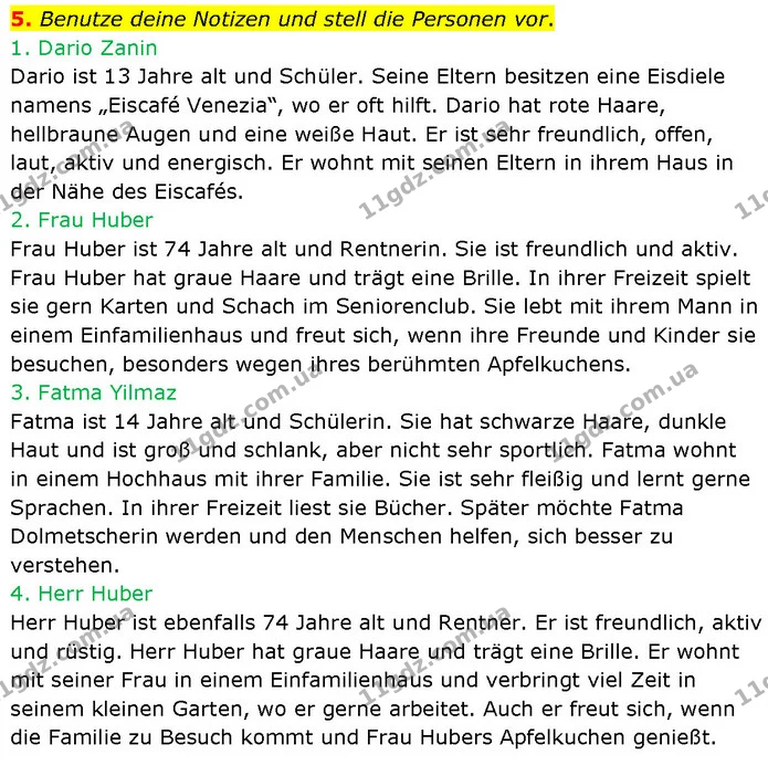 5. Benutze deine Notizen und stell die Personen vor. — ГДЗ Німецька мова 7 клас Басай