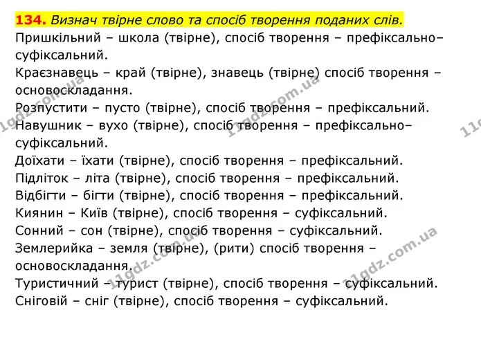 134. Визнач твірне слово та спосіб творення поданих слів. — ГДЗ Українська мова 6 клас Онатій