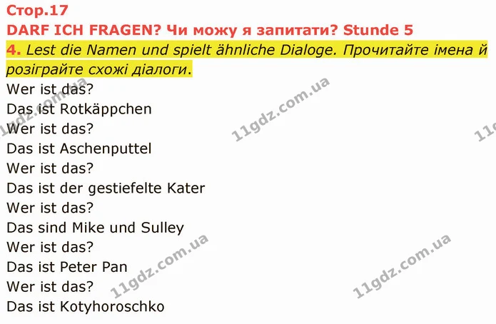 4. Lest die Namen und spielt ähnliche Dialoge. Прочитайте імена й розіграйте схожі діалоги. — ГДЗ Німецька мова 5 клас Сотникова (1 рік)