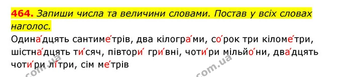 464. Запиши числа та величини словами. Постав у всіх словах — ГДЗ Українська мова 6 клас Онатій