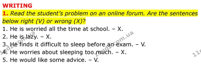 1. Read the student’s problem on an online forum. Are the sentences below right (V) or wrong (X)? — ГДЗ робочий зошит Англійська мова 7 клас Prepare