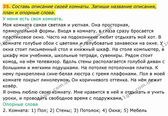 35. Составь описание своей комнаты. Запиши название описания, план и опорные слова. — ГДЗ Русский язык и чтение 4 класс Лапшина 1 ч.