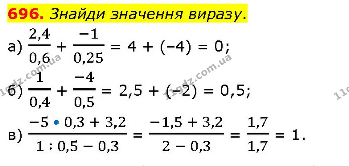 696. Знайди значення виразу. — ГДЗ Математика 6 клас Бевз 1-2 ч.