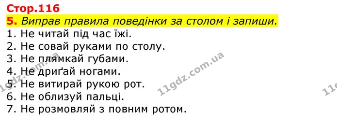 5. Виправ правила поведінки за столом і запиши. — ГДЗ Українська мова 3 клас Пономарьова 2020