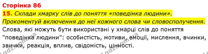 15. Склади хмарку слів до поняття «поведінка людини». Прокоментуй включення до неї кожного слова чи словосполучення. — ГДЗ Етика 6 клас Давидюк