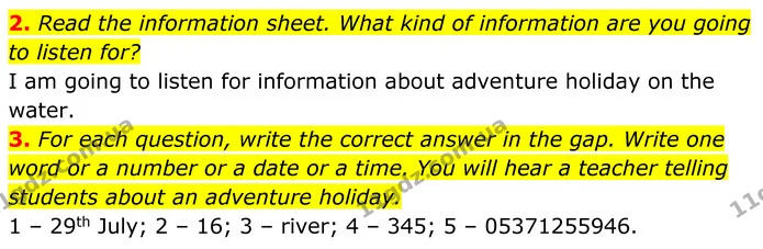 2. Read the information sheet. What kind of information are you going to listen for? — ГДЗ Англійська мова 7 клас Коста