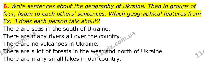 6. Write sentences about the geography of Ukraine. Then in groups of — ГДЗ Англійська мова 7 клас Коста