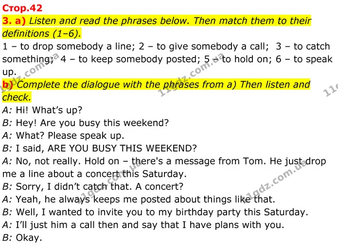 3. a) Listen and read the phrases below. Then match them to their definitions (1–6). — ГДЗ Англійська мова 8 клас Карпюк 2025