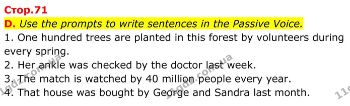 D. Use the prompts to write sentences in the Passive Voice. — ГДЗ робочий зошит Англійська мова 7 клас Мітчелл