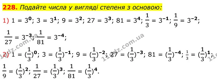 228. Подайте числа у вигляді степеня з основою: — ГДЗ Алгебра 8 клас Мерзляк