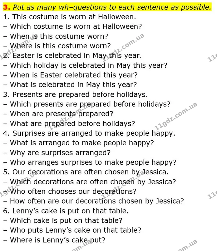 3. Put as many wh–questions to each sentence as possible. — ГДЗ Англійська мова 7 клас Карпюк