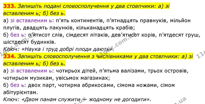 333. Запишіть подані словосполучення у два стовпчики: а) зі вставленим ь; б) без ь. — ГДЗ Українська мова 6 клас Ворон, Солопенко