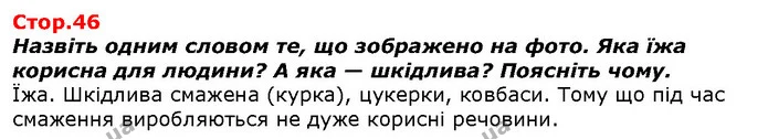 Назвіть одним словом те, що зображено на фото. Яка їжа корисна для людини? А яка — шкідлива? Поясніть чому. — ГДЗ Я досліджую світ 1 клас Гільберг