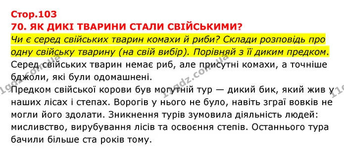 Чи є серед свійських тварин комахи й риби? Склади розповідь про одну свійську тварину (на свій вибір). Порівняй з її диким предком. — ГДЗ Я досліджую світ 3 клас Грущинська (1 частина)