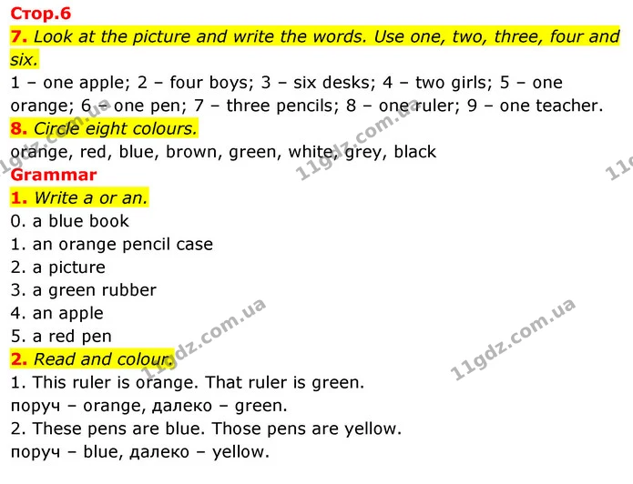 7. Look at the picture and write the words. Use one, two, three, four and six. — ГДЗ Робочий зошит Англійська мова 5 клас Коста (prepare 5)