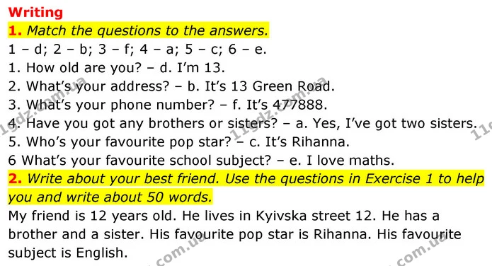 1. Match the questions to the answers. — ГДЗ робочий зошит Англійська мова 6 клас Prepare