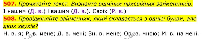 507. Прочитайте текст. Визначте відмінки присвійних займенників. — ГДЗ Відповіді Українська мова 6 клас Єрмоленко