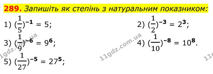 289. Запишіть як степінь з натуральним показником: — ГДЗ Алгебра 8 клас Тарасенкова
