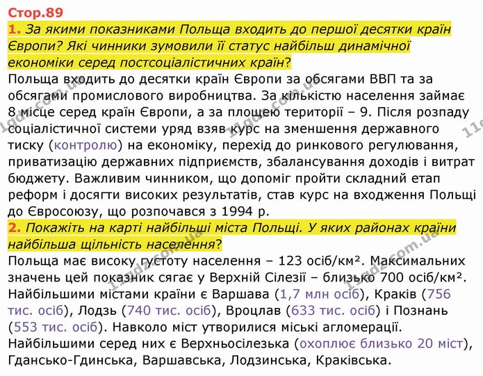1. За якими показниками Польща входить до першої десятки країн Європи? Які чинники зумовили її статус найбільш динамічної економіки — ГДЗ Географія 10 клас Бойко