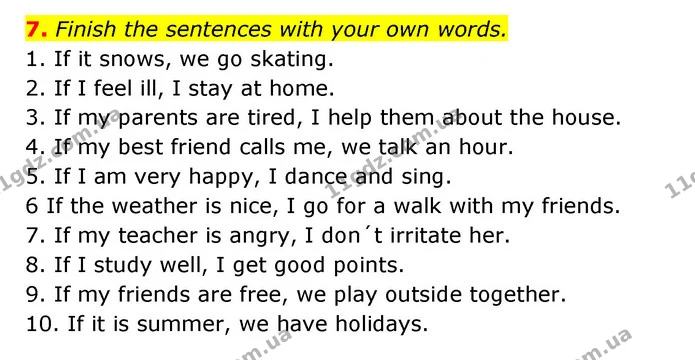 7. Finish the sentences with your own words. — ГДЗ Зошит з граматики Англійська мова 5 клас Карпюк 2022