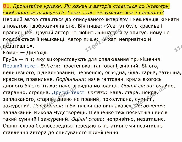 81. Прочитайте уривки. Як кожен з авторів ставиться до інтер’єру, — ГДЗ Українська мова 6 клас Глазова