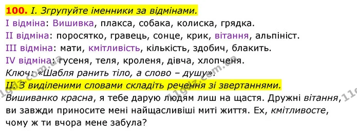 100. І. Згрупуйте іменники за відмінами. — ГДЗ Українська мова 6 клас Ворон, Солопенко