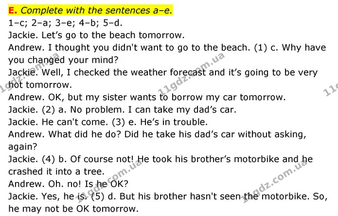 E. Complete with the sentences a–e. — ГДЗ Робочий зошит Англійська мова 6 клас Мітчелл