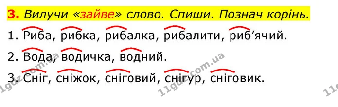 3. Вилучи «зайве» слово. Спиши. Познач корінь. — ГДЗ Українська мова 2 клас Большакова 1 ч. - 2 ч.