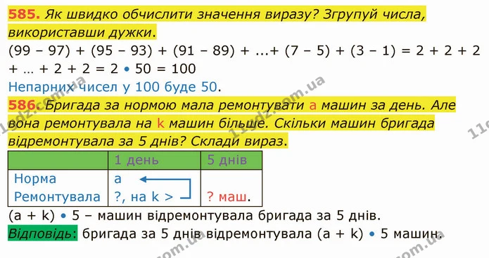 585. Як швидко обчислити значення виразу? Згрупуй числа, використавши дужки. — ГДЗ Математика 4 клас Лишенко 1-2 ч.