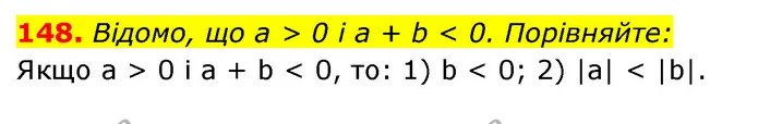 148. Відомо, що a > 0 і a + b < 0. Порівняйте: — ГДЗ Алгебра 7 клас Мерзляк, Полонський 2015