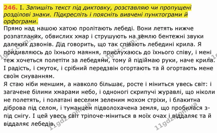 246. І. Запишіть текст під диктовку, розставляю чи пропущені розділові знаки. Підкресліть і поясніть вивчені пунктограми й орфограми. — ГДЗ Українська мова 8 клас Заболотний 2021