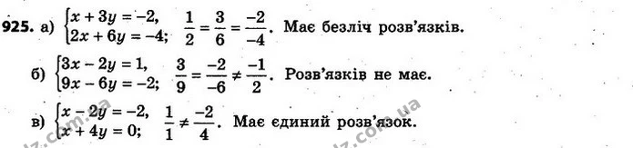 925. Скільки розв’язків має система рівнянь: — ГДЗ Алгебра 7 клас Кравчук 2015