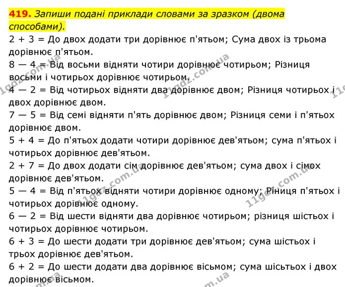 419. Запиши подані приклади словами за зразком (двома — ГДЗ Українська мова 6 клас Онатій