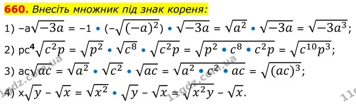 660. Внесіть множник під знак кореня: — ГДЗ Алгебра 8 клас Тарасенкова