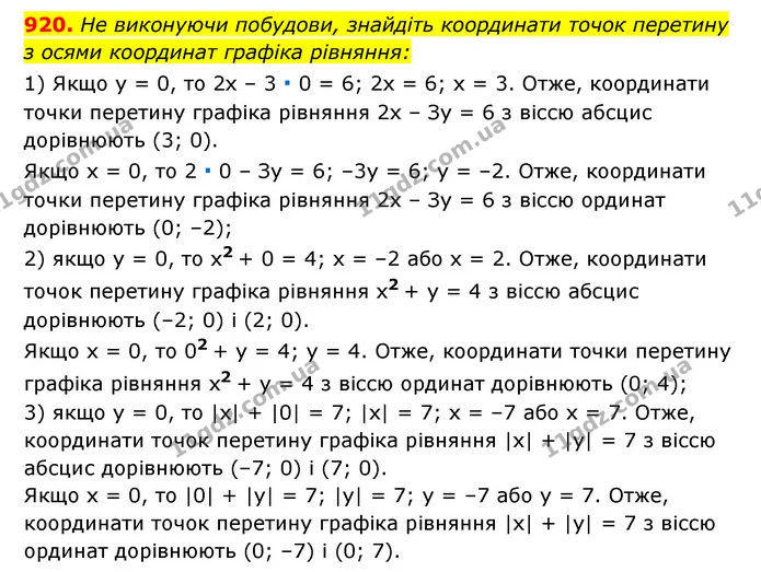 920. Не виконуючи побудови, знайдіть координати точок перетину — ГДЗ Алгебра 7 клас Мерзляк, Полонський 2015