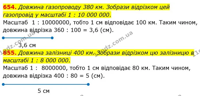 654. Довжина газопроводу 380 км. Зобрази відрізком цей газопровід у масштабі 1 : 10 000 000. — ГДЗ Математика 6 клас Істер 2023 1-2 ч.