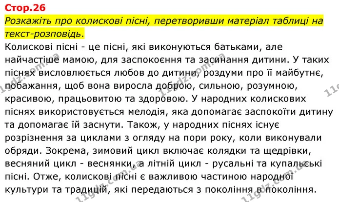 Розкажіть про колискові пісні, перетворивши матеріал таблиці на текст-розповідь. — ГДЗ Українська література 6 клас Авраменко 2023