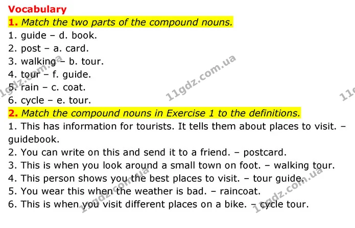 1. Match the two parts of the compound nouns. — ГДЗ робочий зошит Англійська мова 6 клас Prepare