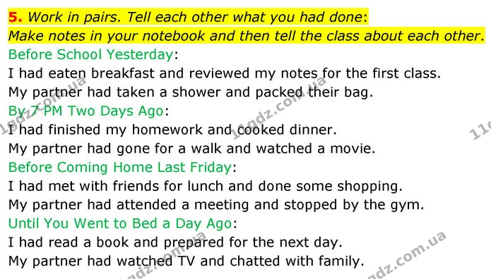 5. Work in pairs. Tell each other what you had done: — ГДЗ зошит grammar Англійська мова 7 клас Карпюк