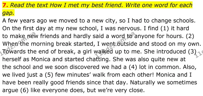 7. Read the text How I met my best friend. Write one word for each gap. — ГДЗ Англійська мова 8 клас Стайрінг (Prepare)