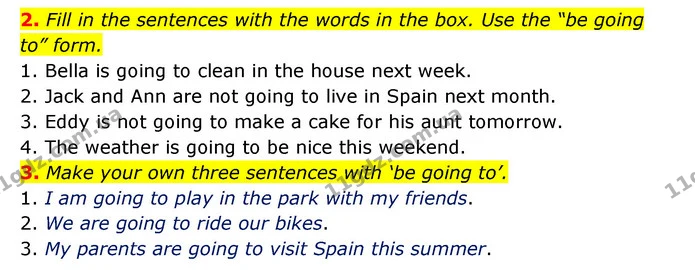 2. Fill in the sentences with the words in the box. Use the “be going to” form. — ГДЗ Зошит з граматики Англійська мова 5 клас Карпюк 2022