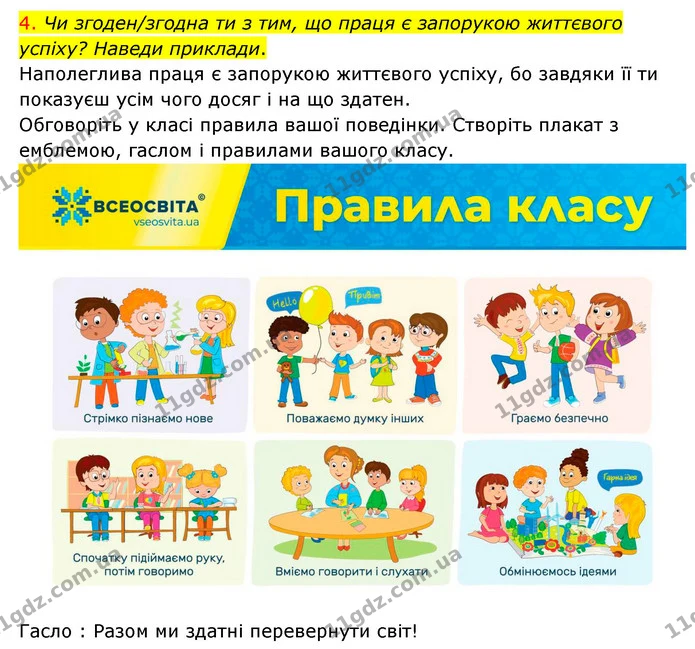 4. Чи згоден/згодна ти з тим, що праця є запорукою життєвого успіху? Наведи приклади. — ГДЗ Я досліджую світ 3 клас Грущинська (1 частина)