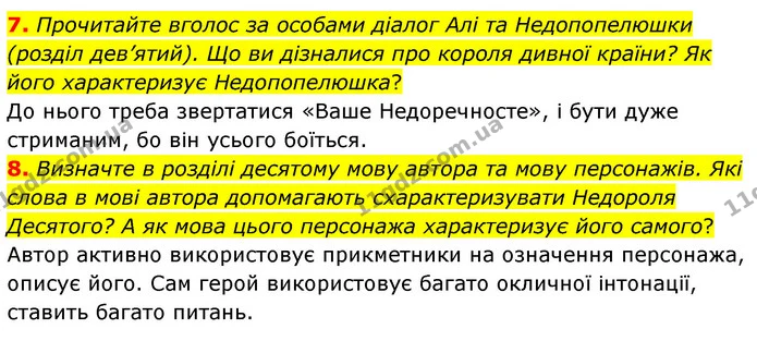 7. Прочитайте вголос за особами діалог Алі та Недопопелюшки (розділ дев’ятий). Що ви дізналися про короля дивної країни? Як його — ГДЗ Українська література 5 клас Заболотний