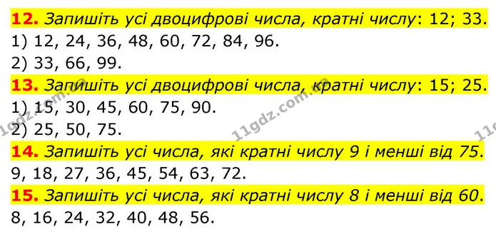 12. Запишіть усі двоцифрові числа, кратні числу: 12; 33. — ГДЗ Математика 6 клас Кравчук 2023