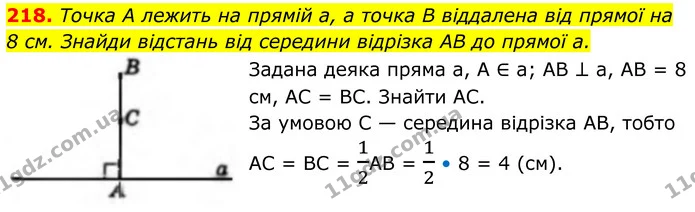 218. Точка A лежить на прямій a, а точка B віддалена від прямої на — ГДЗ Геометрія 8 клас Бевз