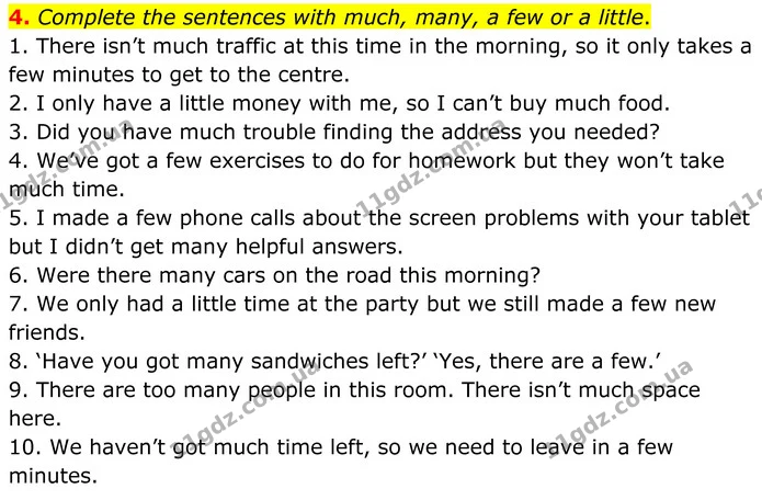 4. Complete the sentences with much, many, a few or a little. — ГДЗ Англійська мова 8 клас Стайрінг (Prepare)