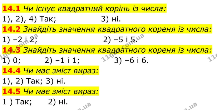 14.1 Чи існує квадратний корінь із числа: — ГДЗ Алгебра 8 клас Істер