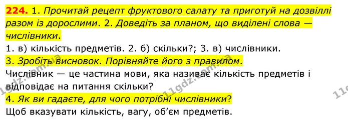 224. 1. Прочитай рецепт фруктового салату та приготуй на дозвіллі разом із дорослими. 2. Доведіть за планом, що виділені слова — — ГДЗ Українська мова та читання 3 клас Кравцова (1 частина)
