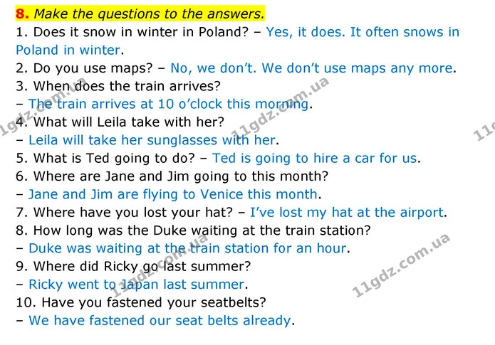 8. Make the questions to the answers. — ГДЗ Англійська мова 6 клас Карпюк 2023