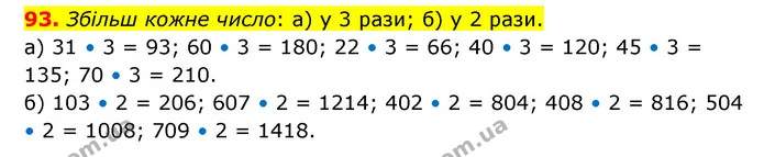 93. Збільш кожне число: а) у 3 рази; б) у 2 рази. — ГДЗ Математика 4 клас Бевз 1 та 2 частини
